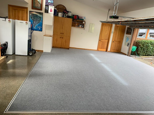 grey garage carpet using aluminium edging on a right angle