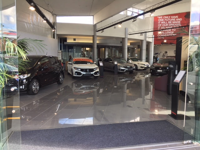 New Market Honda Showroom entrance with garage carpet laid