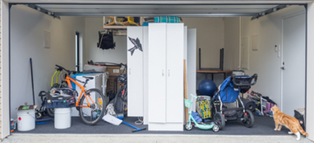 messy garage with garage carpet