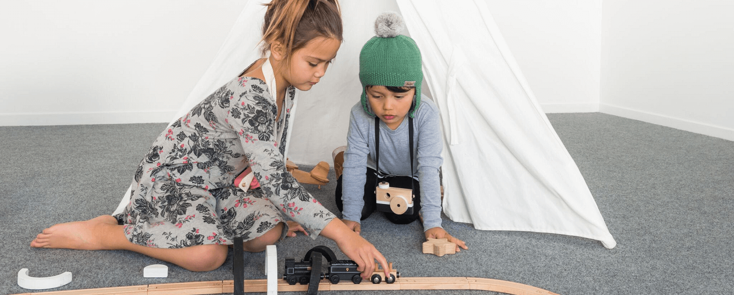 kids playing on garage carpet
