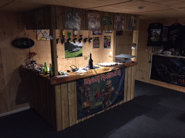 Man cave with garage carpet installed