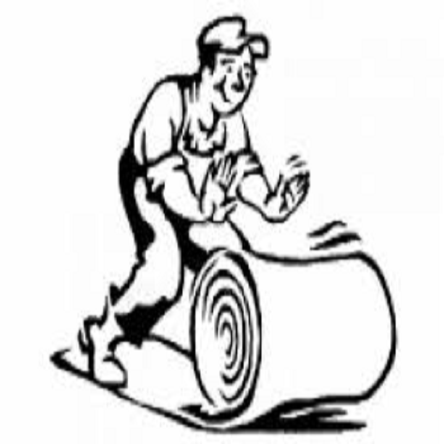 Cartoon Character of a man rolling out garage carpet